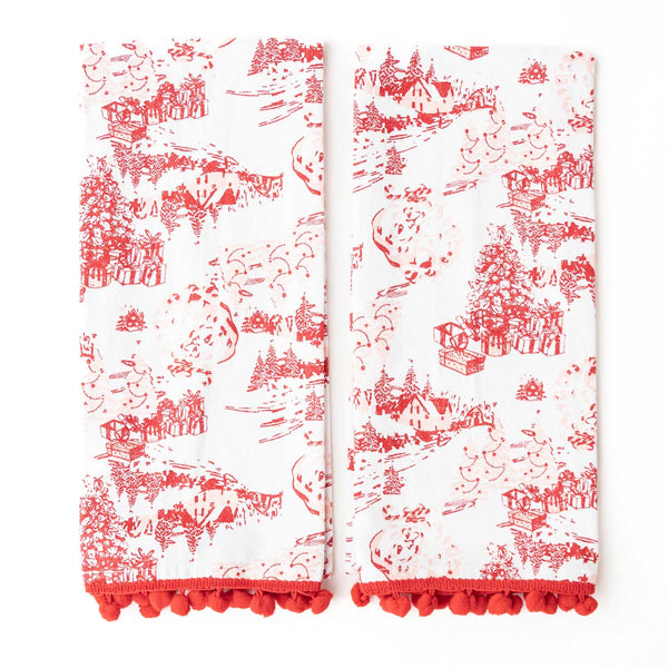 8 Oak Lane - Santa Toile Tassel Kitchen Towel Set