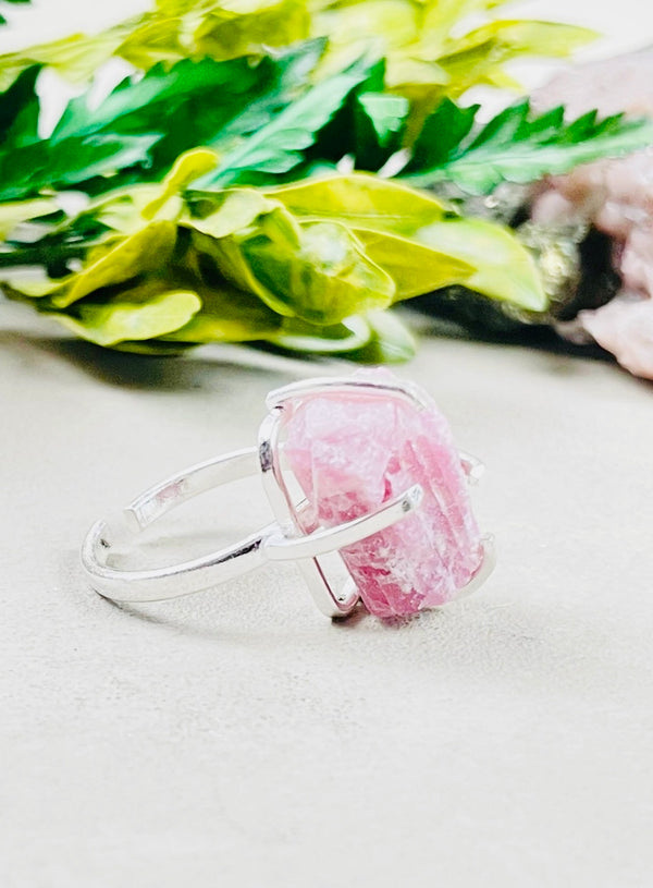 Crystal- Natural Pink Tourmaline Simple Silver Ring