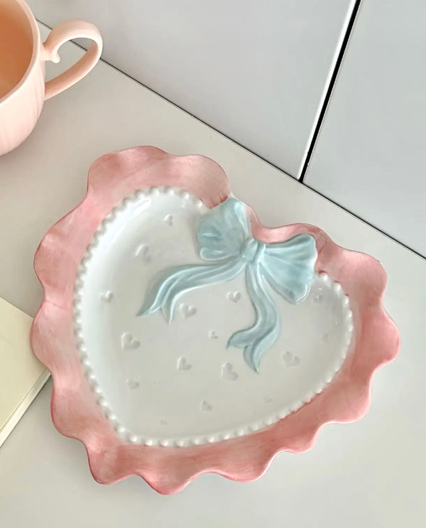 French Bow and Ruffles-Ceramic Plate & Bowl Set