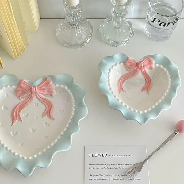 French Bow and Ruffles-Ceramic Plate & Bowl Set