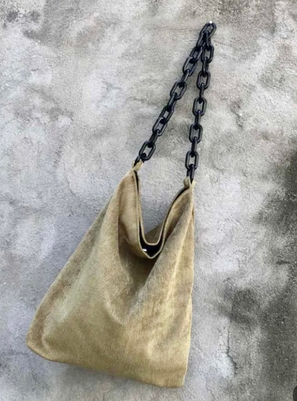 Corduroy Chain Strap Tote