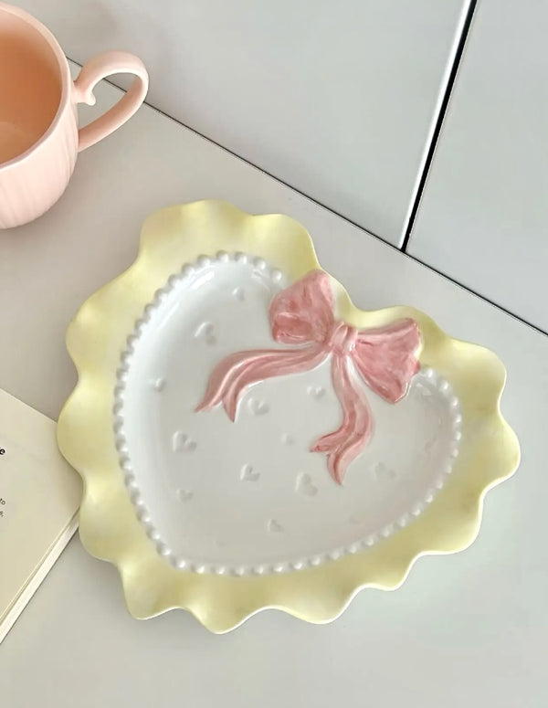 French Bow and Ruffles-Ceramic Plate & Bowl Set