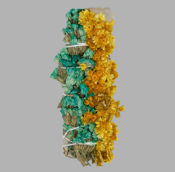 Turquoise and Yellow Sinuata Flower with White Sage-Smudge Bundle