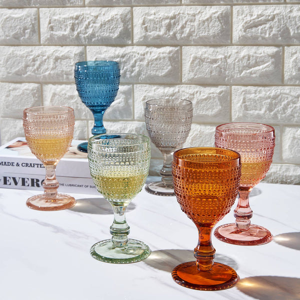 The Wine Savant/Khen Glassware - Beaded Goblet Wine Drinking Glasses 14.8 OZ