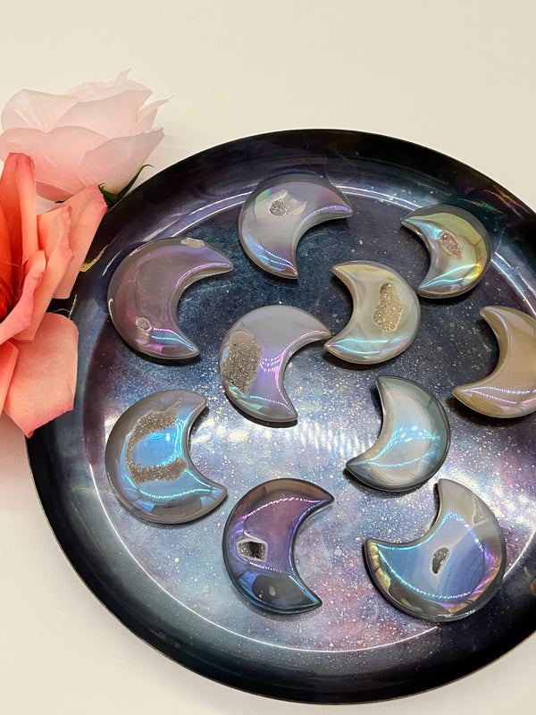 Angel Aura Quartz Agate: Hearts and Moons