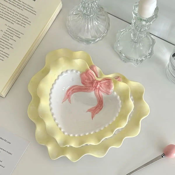 French Bow and Ruffles-Ceramic Plate & Bowl Set