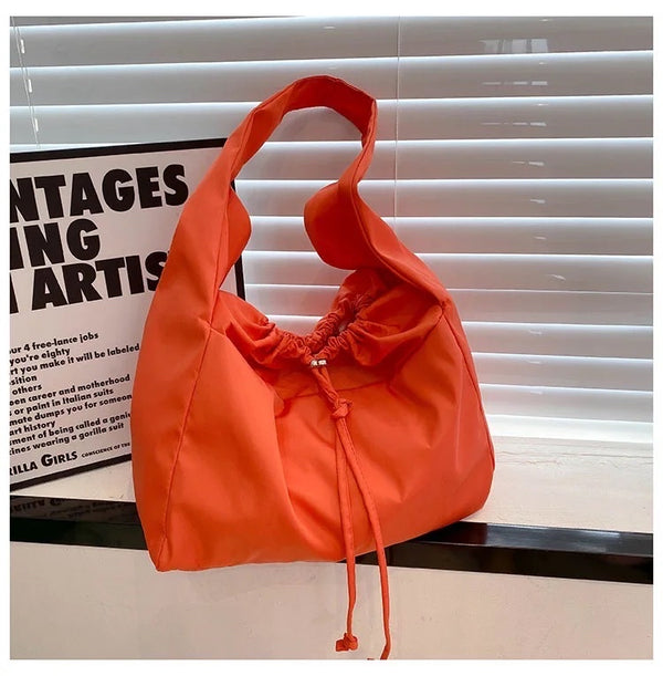 Nylon Drawstring Crossbody Bucket Tote Bag