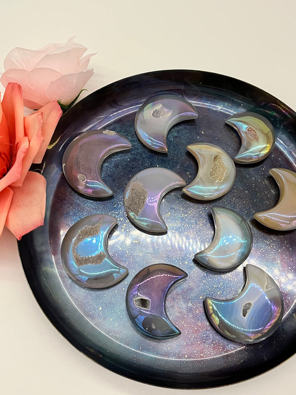Angel Aura Quartz Agate: Hearts and Moons