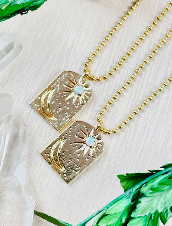 Crystal-Opal Day and Night Charm Coin Necklace