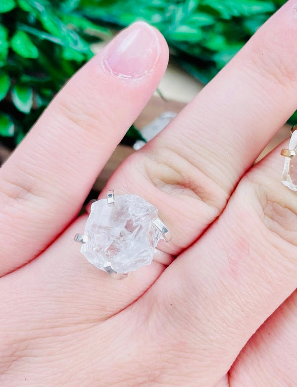 Crystal-Natural Quartz Nugget Adjustable Silver Ring