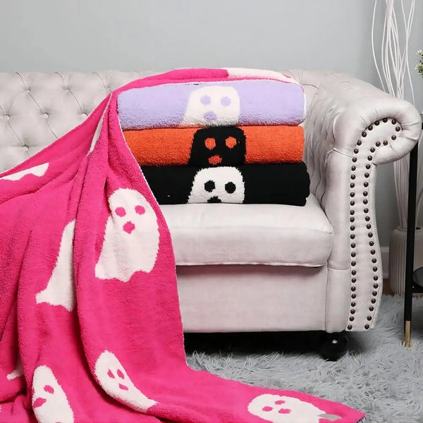 Blankets Fleece-Cozy Halloween Ghost and Jack’o’Lantern Reversible