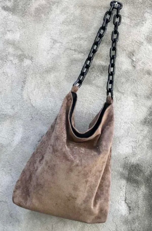 Corduroy Chain Strap Tote