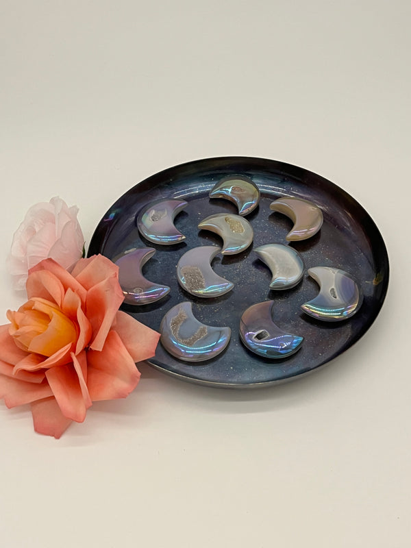 Angel Aura Quartz Agate: Hearts and Moons
