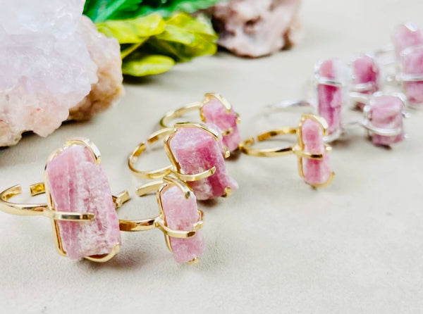 Crystal- Natural Pink Tourmaline Simple Gold Ring