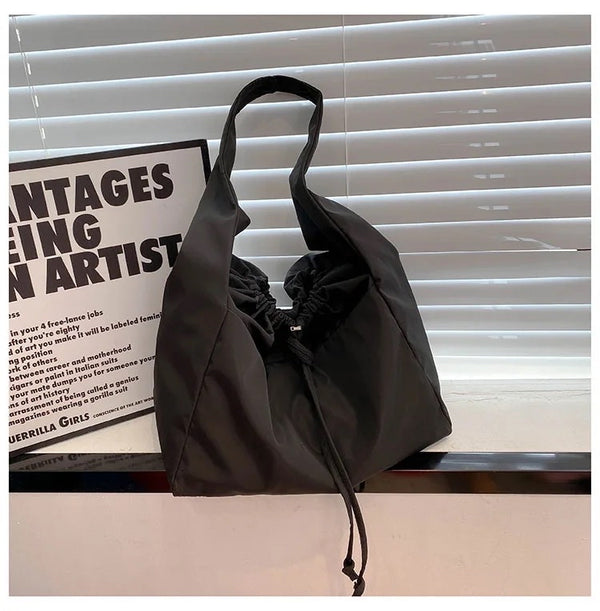 Nylon Drawstring Crossbody Bucket Tote Bag