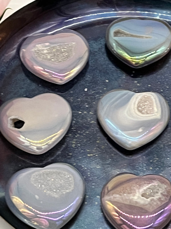 Angel Aura Quartz Agate: Hearts and Moons