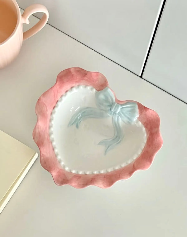 French Bow and Ruffles-Ceramic Plate & Bowl Set