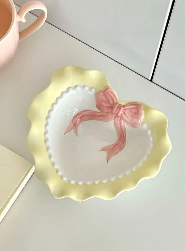 French Bow and Ruffles-Ceramic Plate & Bowl Set