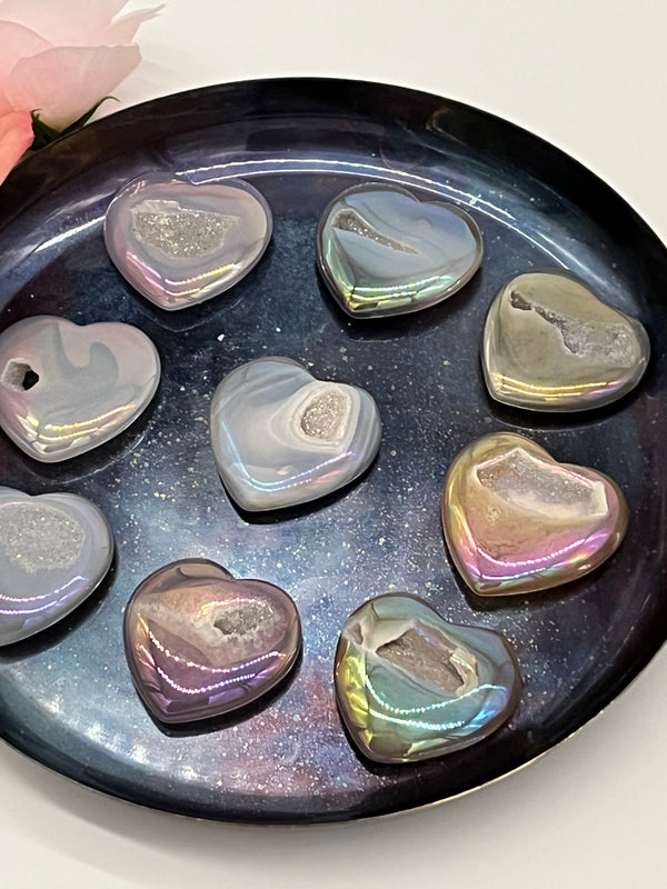 Angel Aura Quartz Agate: Hearts and Moons