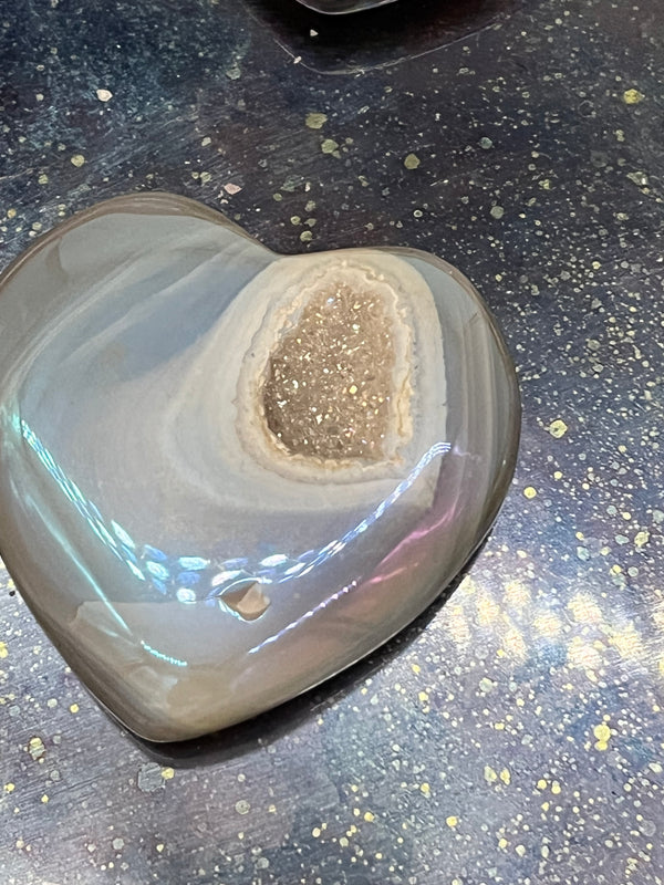 Angel Aura Quartz Agate: Hearts and Moons