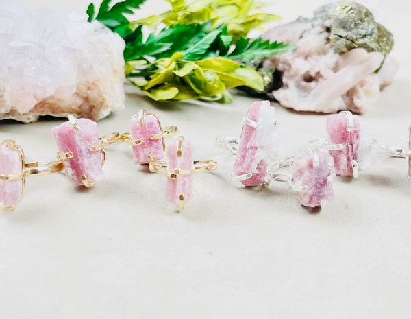 Crystal- Natural Pink Tourmaline Simple Silver Ring