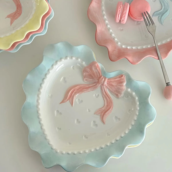 French Bow and Ruffles-Ceramic Plate & Bowl Set