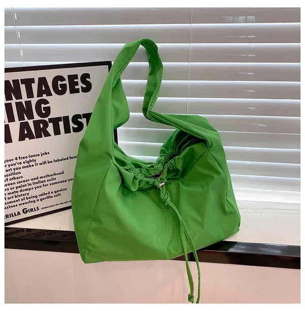 Nylon Drawstring Crossbody Bucket Tote Bag