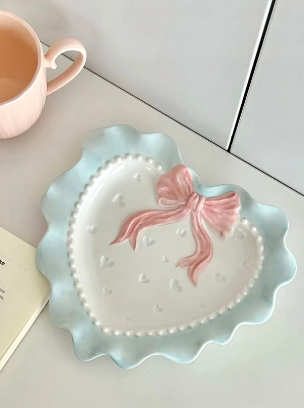 French Bow and Ruffles-Ceramic Plate & Bowl Set