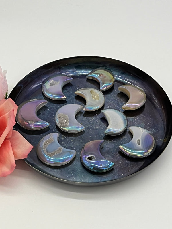 Angel Aura Quartz Agate: Hearts and Moons