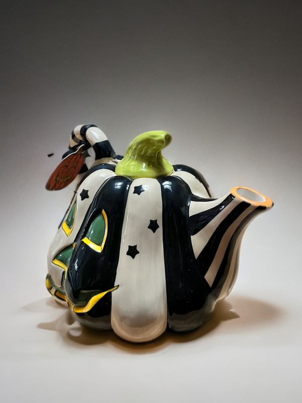 BLACK AND WHITE PUMPKIN TEAPOT-Blue Sky Clayworks