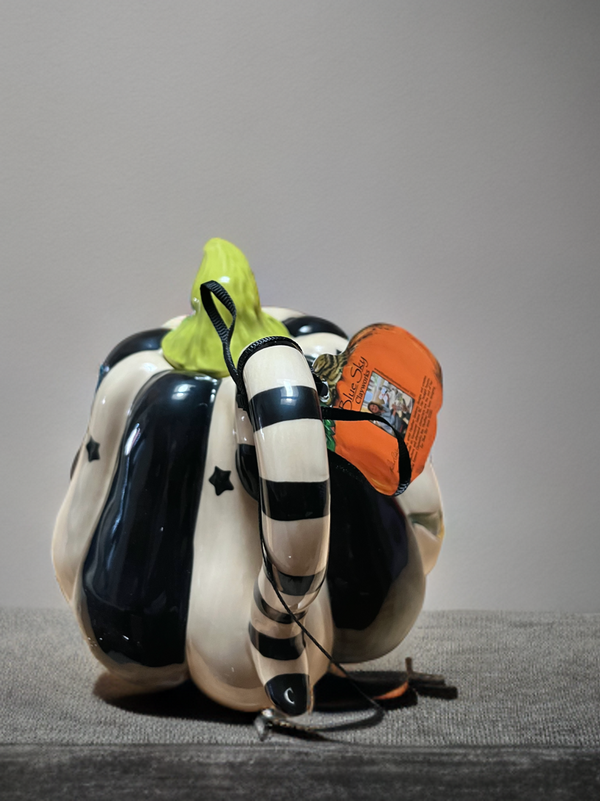 BLACK AND WHITE PUMPKIN TEAPOT-Blue Sky Clayworks