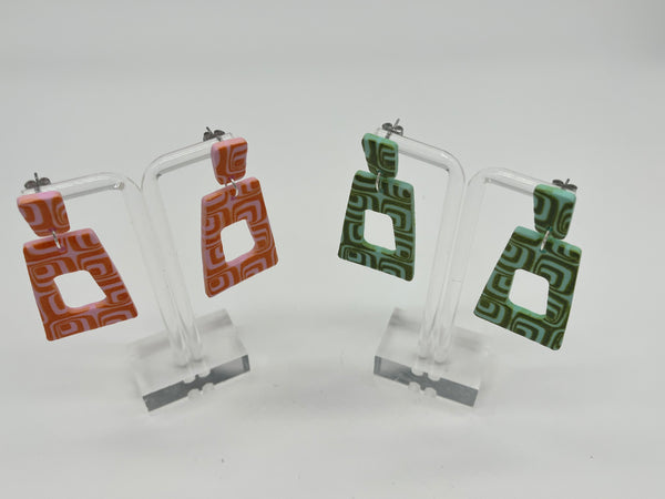 70’s Retro Earrings - All out groovy slanted rectangle earrings