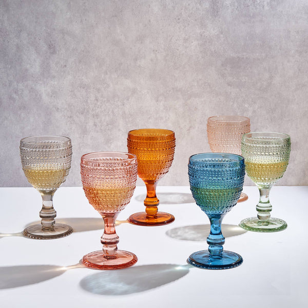 The Wine Savant/Khen Glassware - Beaded Goblet Wine Drinking Glasses 14.8 OZ