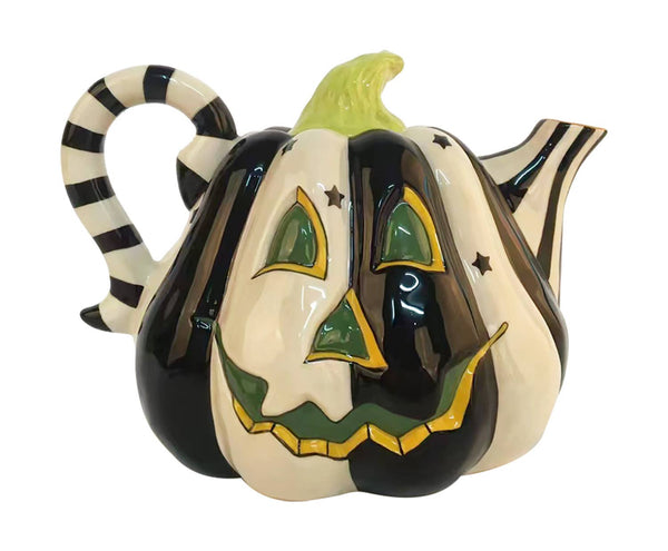 BLACK AND WHITE PUMPKIN TEAPOT-Blue Sky Clayworks