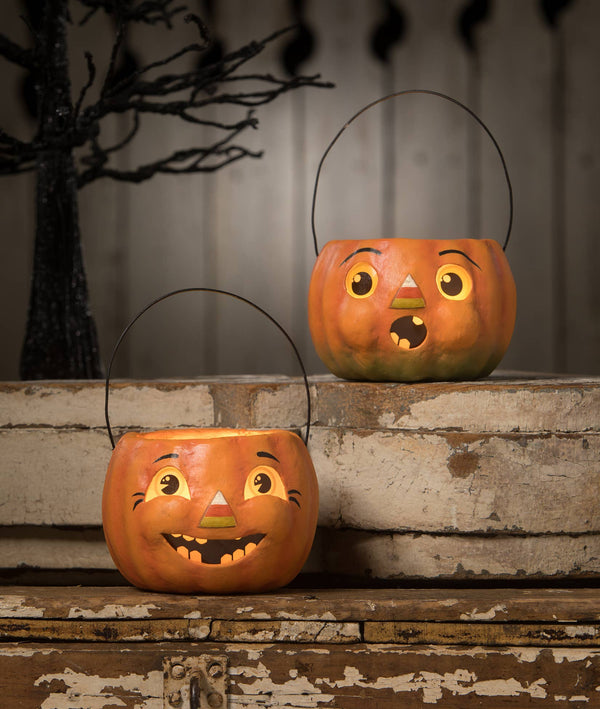 Bethany Lowe Designs - Happy Candy Corn Pumpkin Bucket Paper Mache Petite