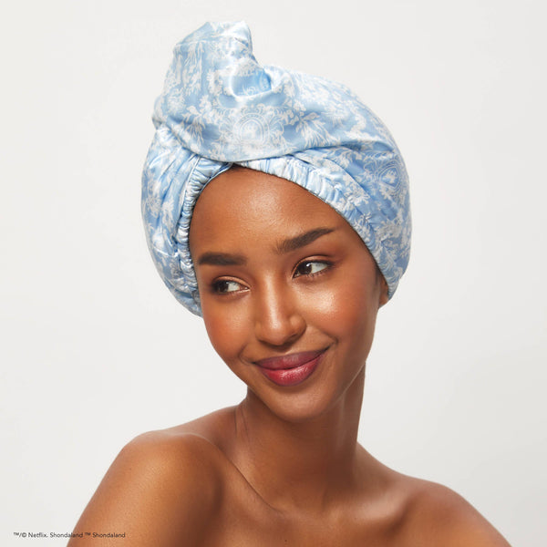 KITSCH - Kitsch x Bridgerton Satin Wrapped Hair Towel / Toile De Blue