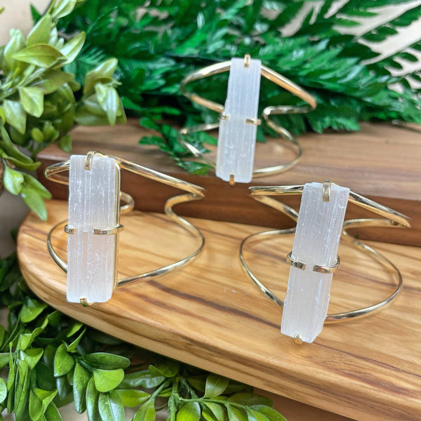 Bracelet - Gold Selenite Arc Cuff