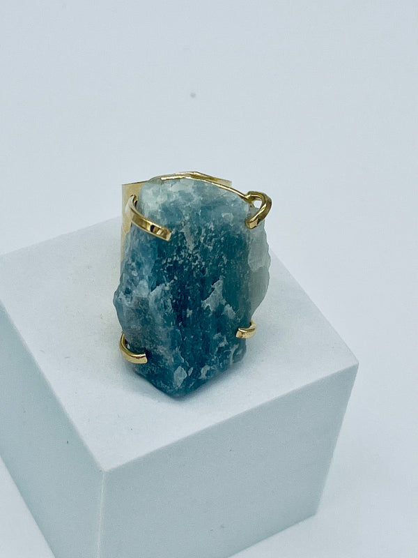 Crystal Raw Aquamarine Statement Cuff Ring
