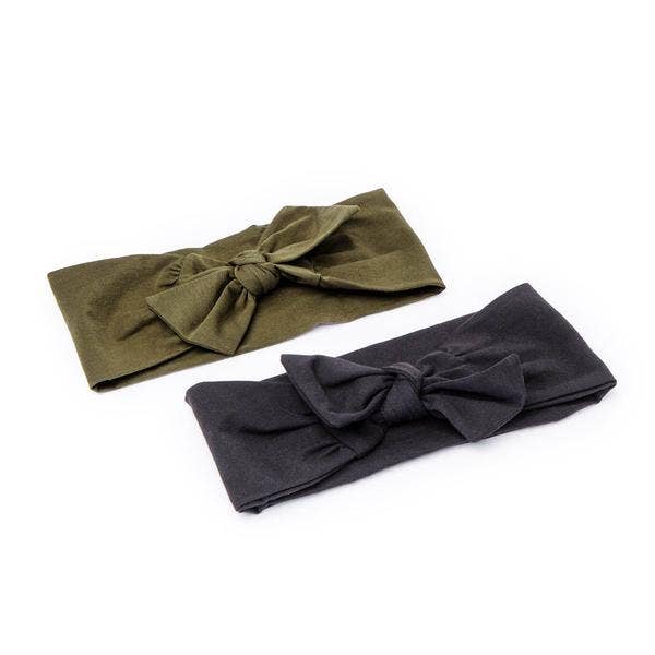 Cotton Adjustable Headband 2pc Black and Moss
