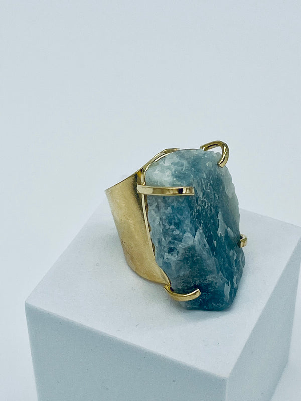 Crystal Raw Aquamarine Statement Cuff Ring