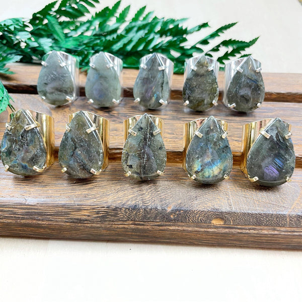 Crystal Ring - Labradorite Teardrop Statement Cuff