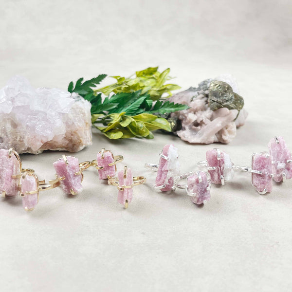 Crystal- Natural Pink Tourmaline Simple Silver Ring