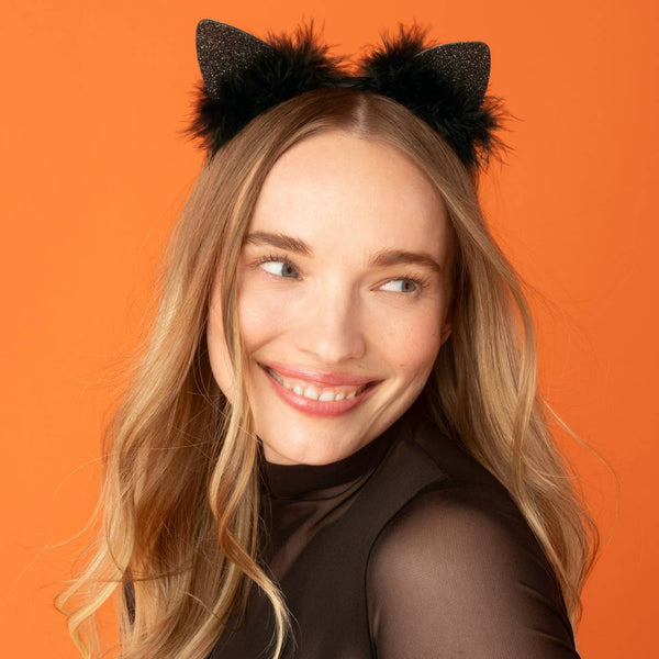 KITSCH - Satin Cat Ears Headband - Black Glitter