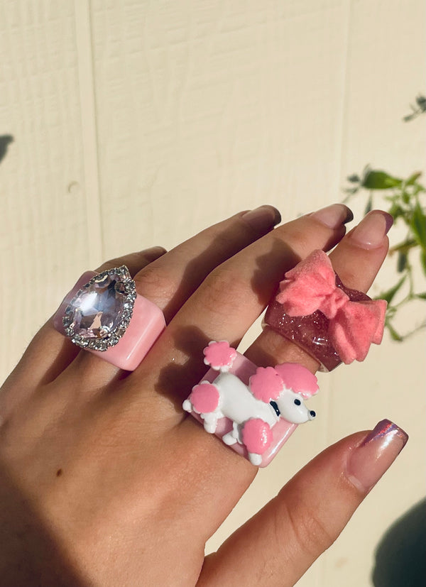 Pink-Resin Charm Rings