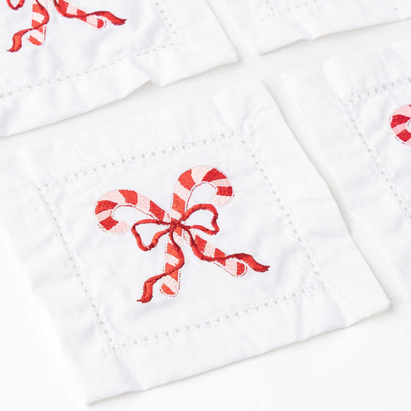 8 Oak Lane - Candy Cane Embroidered Cocktail Napkin Boxed Set