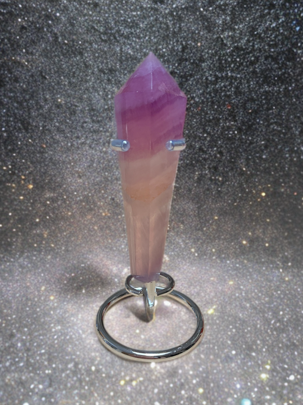 Natural Magenta Fluorite Scepter w Stand