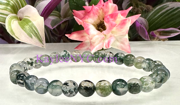 Moss Agate 6mm 7.5” Crystal Healing Stretch Bracelet