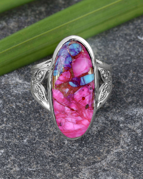 Tiramisu - 925 Silver Aurora Grove Pink Mohave Turquoise Ring