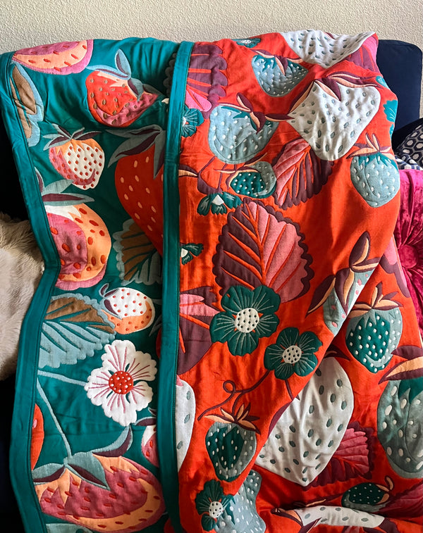 Luxury Quilted Strawberry Floral Blanket