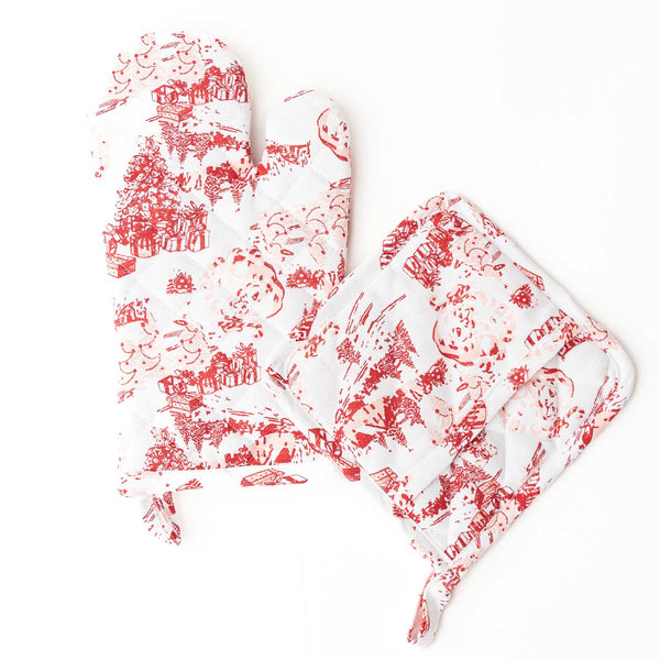8 Oak Lane - Santa Toile Oven Mitt Set